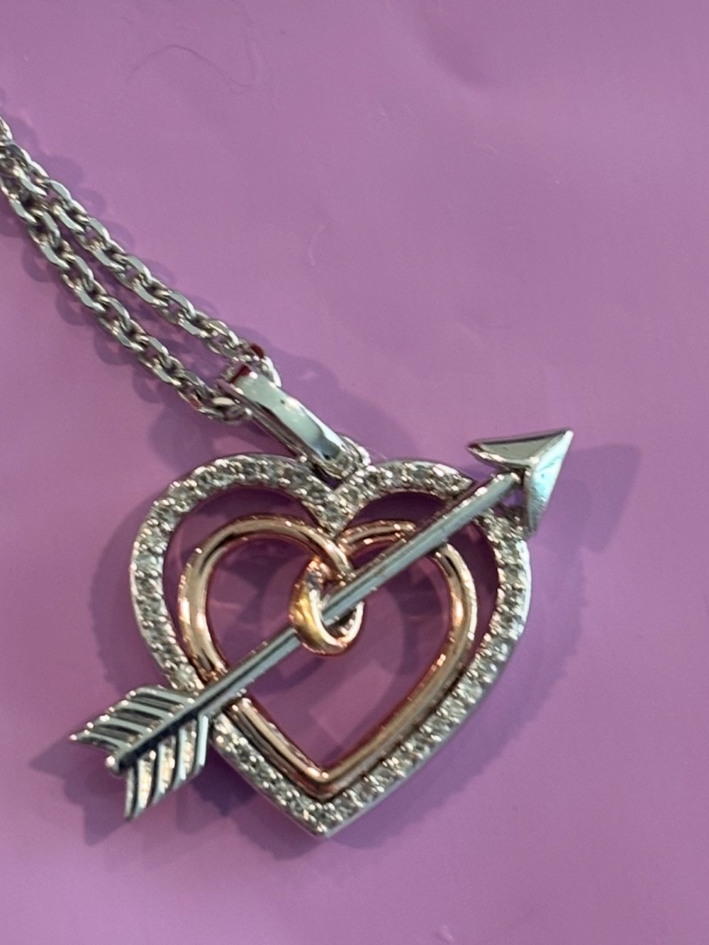Kay Hallmark Diamond Heart Arrow Necklace 10K Rose Gold Sterling 1/10 CT